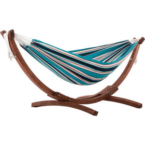 Vivere Hammocks Sunset Double Sunbrella® Hammock with Solid Pine Arc Stand (8ft)  (FSC Certified)