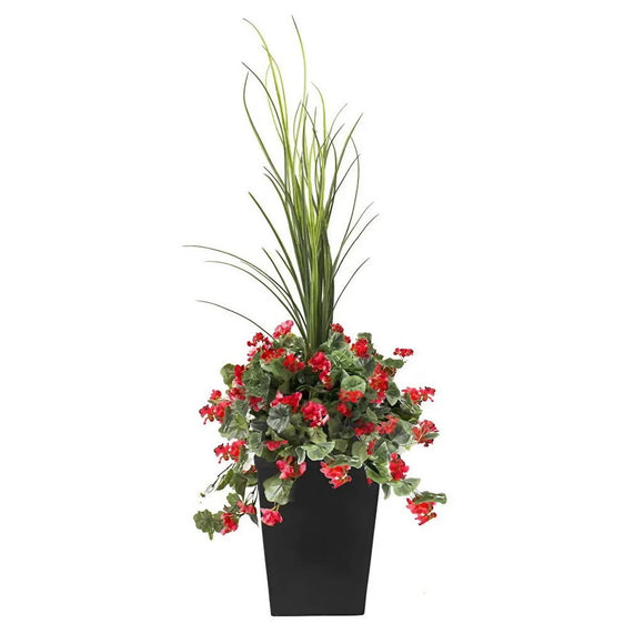 Red Geranium Arrangement - Silk Plant